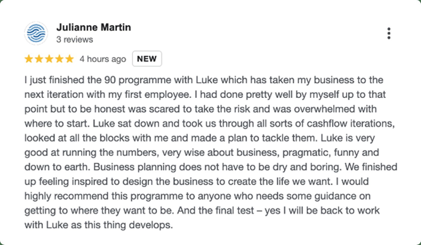 5 star Google review from Julianne Martin